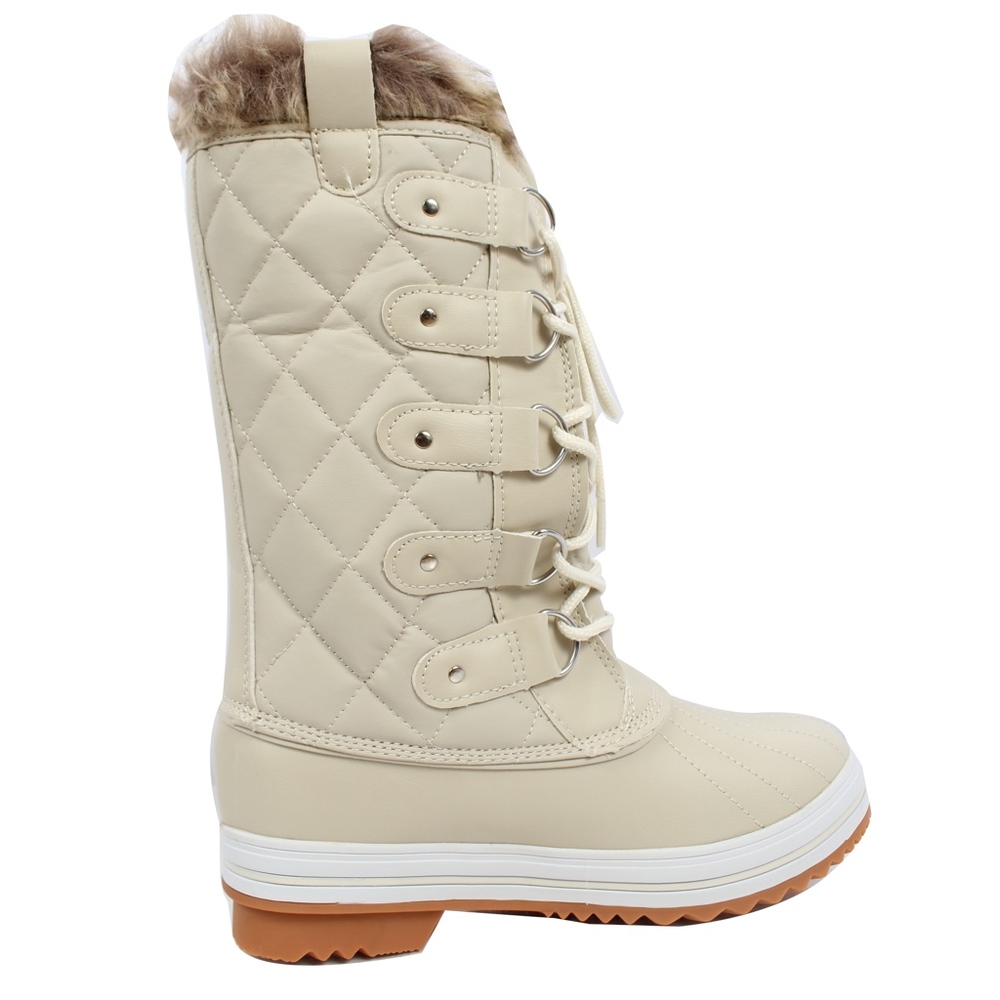 Size 6 Off White Lace Up Quilted Mid Calf Winter Snow Boo - Picture 6 of 9